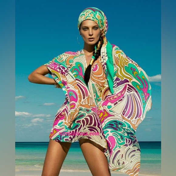 Matthew Williamson X H&M Colorful Patterned Swim Oversized Cover-Up Tunic w Sash - Picture 1 of 3